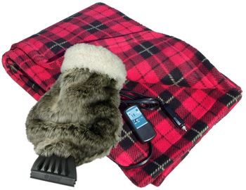12 Volt Heated Fleece Travel Blanket & Fur Ice Scraper Set
