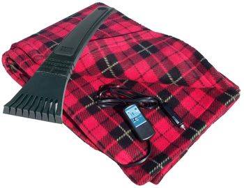 12 Volt Heated Fleece Travel Blanket & Bear Claw Ice Scraper Set