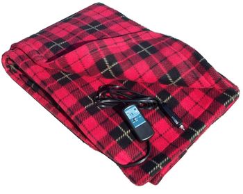12 Volt Red Plaid Heated Fleece Travel Blanket