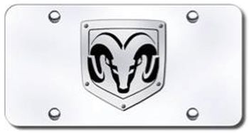 3D Brushed Steel Riveted Dodge Ram Logo Stainless Steel License Plate
