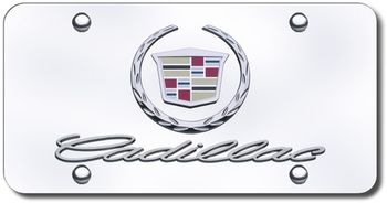 3D Chrome Cadillac Colored Logo & Name Stainless Steel License Plate