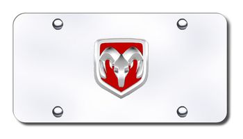 3D Chrome & Red Dodge Ram Logo Stainless Steel License Plate