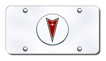 3D Chrome & Red Pontiac Logo Stainless Steel License Plate