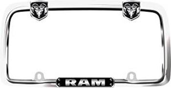 Chrome Plated Black Ram Logo License Plate Frame