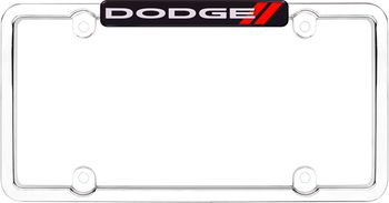 Chrome Plated Black/Red Dogde Logo License Plate Frame