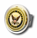 Chrome U.S. Navy Logo Gold Trim Stainless Steel Hitch Plug