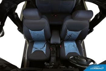 Coverking Custom Black on Blue Neosupreme Seat Cover for Jeep Wrangler (13-17)