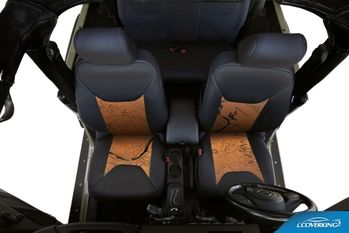 Coverking Custom Black on Orange Neosupreme Seat Cover for Jeep Wrangler (13-17)