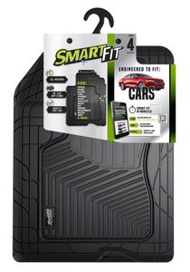 Smart-Fit All Weather Black Rubber 4 Piece Floor Mat Set for Cars