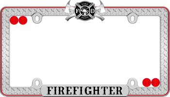 Firefighter Diamond Plate Black & Red License Plate Frame Kit