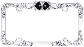 Fleur de Lis Chrome & Black License Plate Frame
