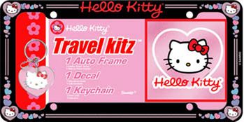 Hello Kitty License Plate Frame, Decal & Keychain Travel Kit