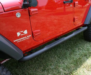 Jeep Wrangler JK 4-Door Black Textured 3" Round Tube Steps-Pair (2007-2018)