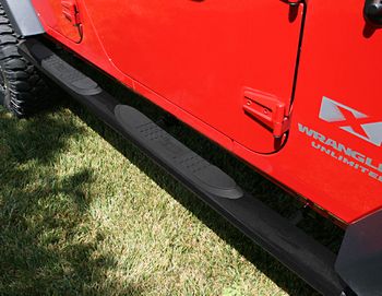 Jeep Wrangler JK 4-Door Black Textured 4" Oval Side Steps-Pair (2007-2018)