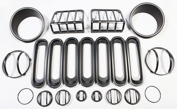 Jeep Wrangler Jk Black 19 Pc. Euro Guard, Headlight Bezel & Grille Insert Kit (2007-2018)