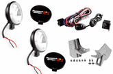 Jeep Wrangler TJ 5 PC Black Slim Fog Lights w/SS Windshield  Light Mounts Kit (1997-2006)