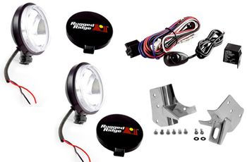 Jeep Wrangler TJ 5 PC Black Slim Fog Lights w/SS Windshield  Light Mounts Kit (1997-2006)