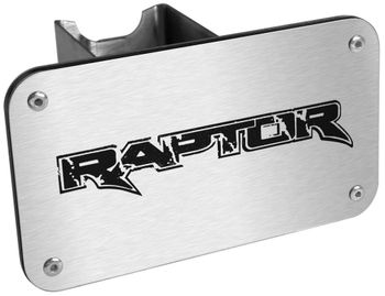 Laser Etched Raptor Logo Brushed Stainless Steel Hitch Plug
