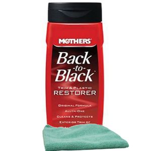 Mothers Black-To-Black Trim & Plastic Restorer (12 oz) & Microfiber Cloth Kit