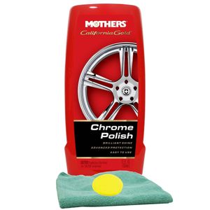 Mothers California Gold Liquid Chrome Polish (12 oz.), Microfiber Cloth & Foam Pad Kit