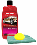 Mothers California Gold Pure Polish Pre Wax Cleaner (16 oz), Microfiber Cloth & Foam Pad Kit