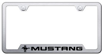 Mustang Tri-Bar Laser Etched Brushed Stainless Steel Cut-Out License Plate Frame