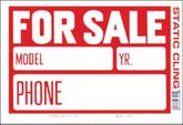 Red & White Static Cling For Sale Sign (8" x 12")