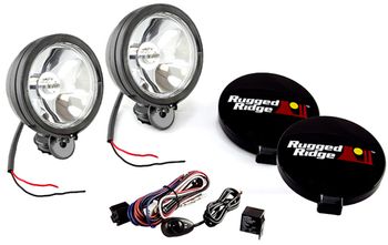 Rugged Ridge 6" Round 100 Watt Black Fog Lamps Kit (Pair)