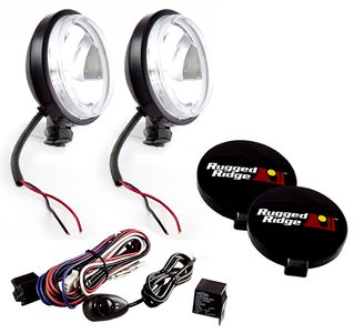 Rugged Ridge 6" Slim Round 100 Watt Black Fog Lamps Kit (Pair)