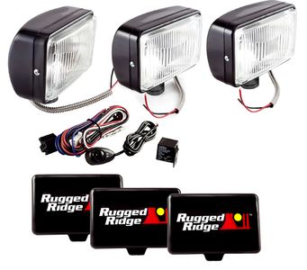 Rugged Ridge Three 5"x7" Rectangular 100 Watt Black Fog Lamps kit