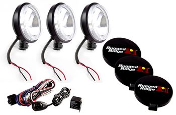 Rugged Ridge Three 6" Slim Round 100 Watt Black Fog Lamps Kit