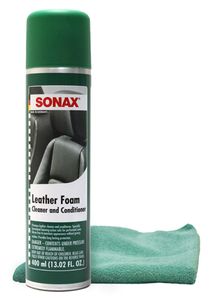 Sonax Leather Foam Cleaner & Conditioner (13.02 oz) & Microfiber Cloth Kit