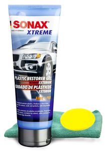 Sonax Plastic Restorer Gel (250 ml), Microfiber Cloth & Foam Pad Kit