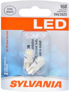 Sylvania 168 LED T10 Cool White Miniature Bulbs (Pair)