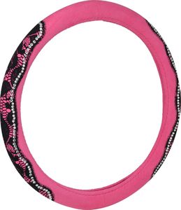 Pink Floral Lace Glitter Steering Wheel Cover