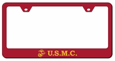 US Marine Corp Laser Etched Yellow on Red Stainless Steel License Plate Frame