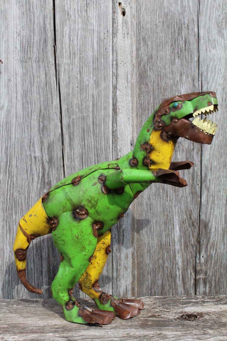 16" Recycled Metal Dinosaur Prehistoric Creature Yard Art