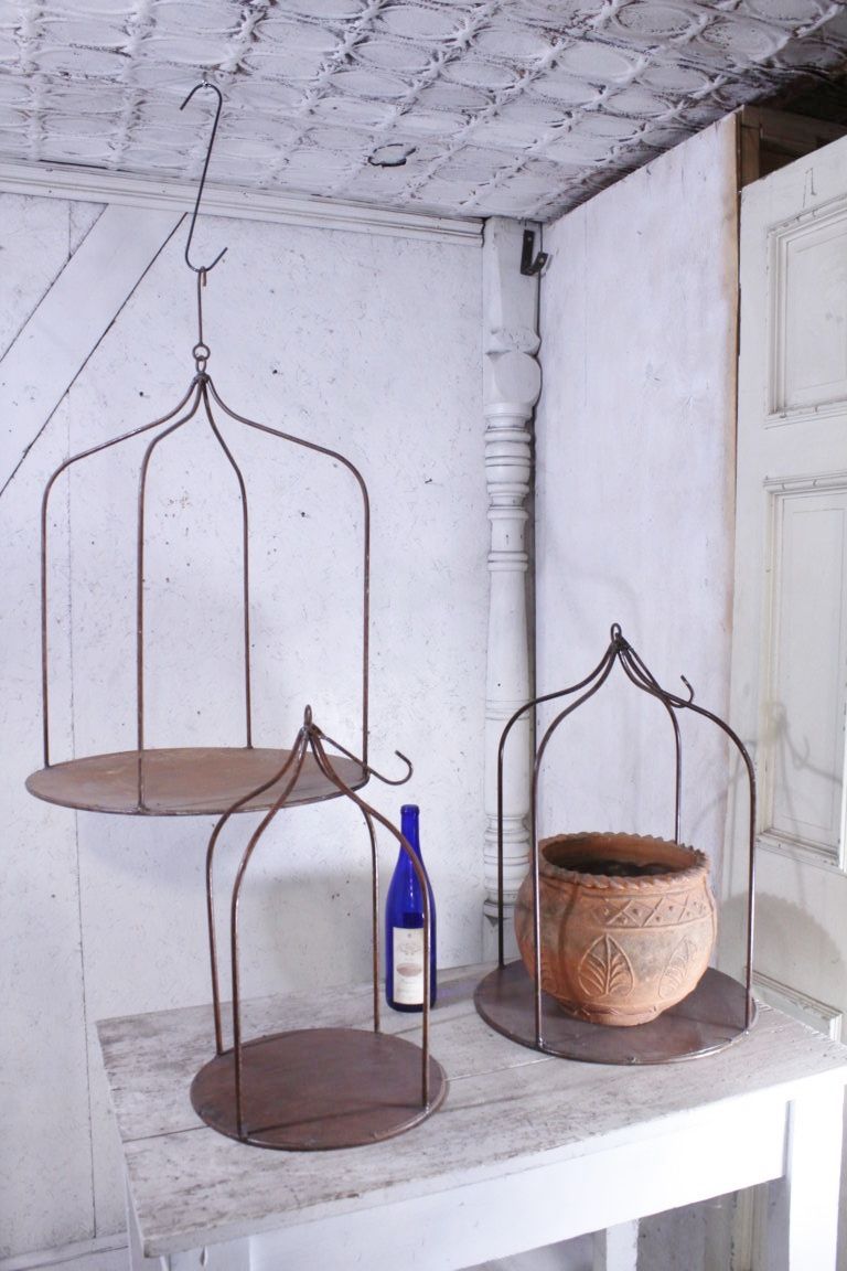 19" Wrought Iron Industrial Hanging Shelf Metal Stands