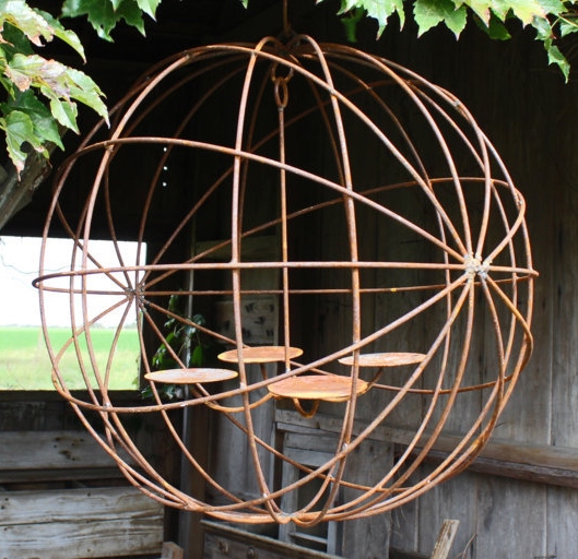 24" Wrought Iron Eclipse Chandelier Outdoor Wax Candles