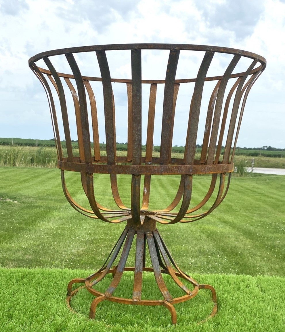 24" Wrought Iron Strap Urn Decorative Container Plant Holder