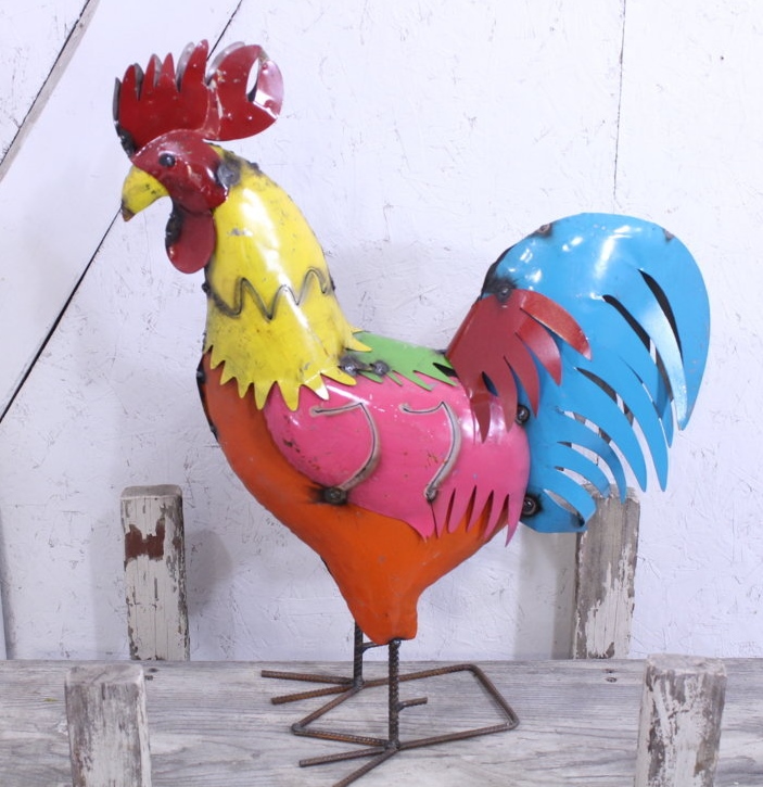 27" Metal Rooster Lawn Decoration
