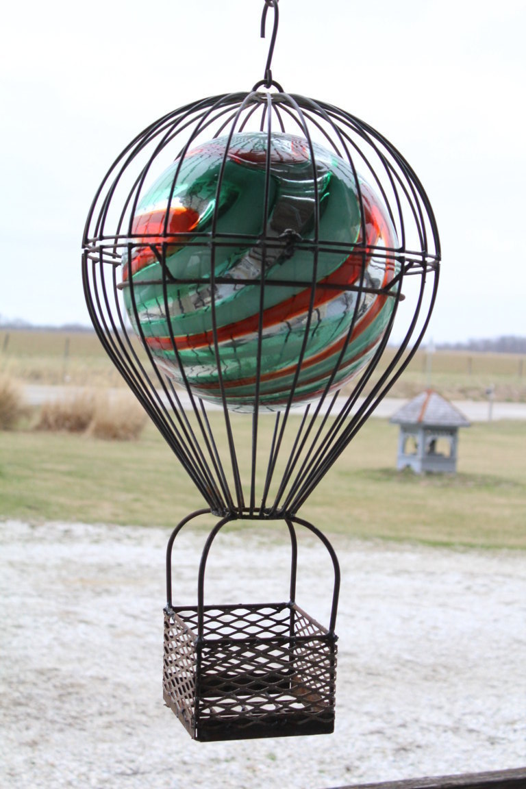 32" Wrought Iron Hot Air Balloon Gazing Ball Holder