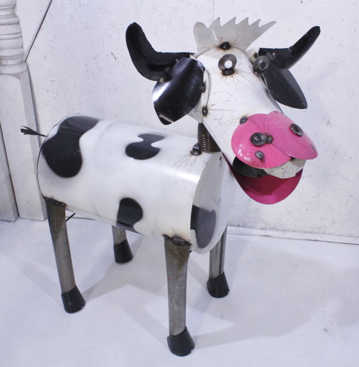 38" Recycled Metal Clyde Cow Yard Decor