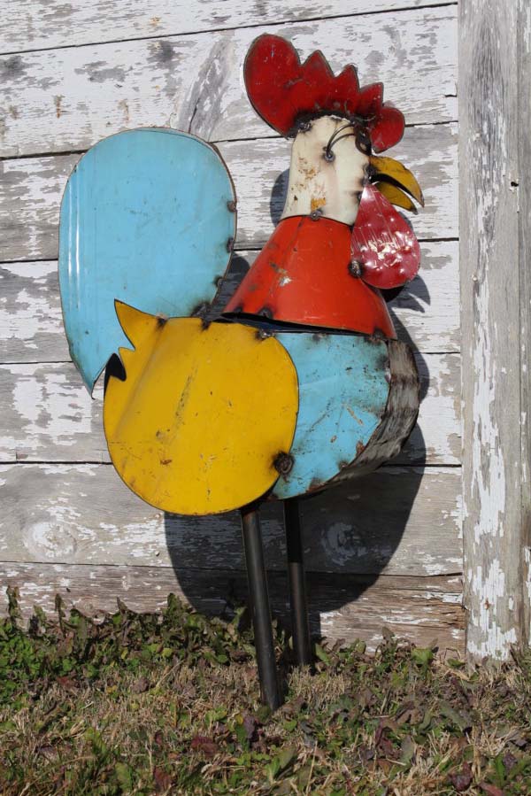 39" Ronnie Rooster Lawn Decor Big Metal Chicken