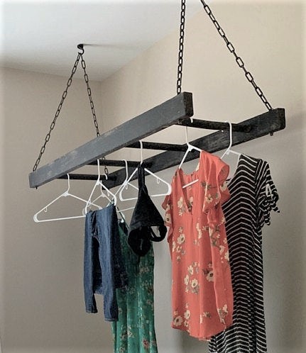 4 Rung Pot Rack using Vintage Wooden Ladder Laundry Dry Rack
