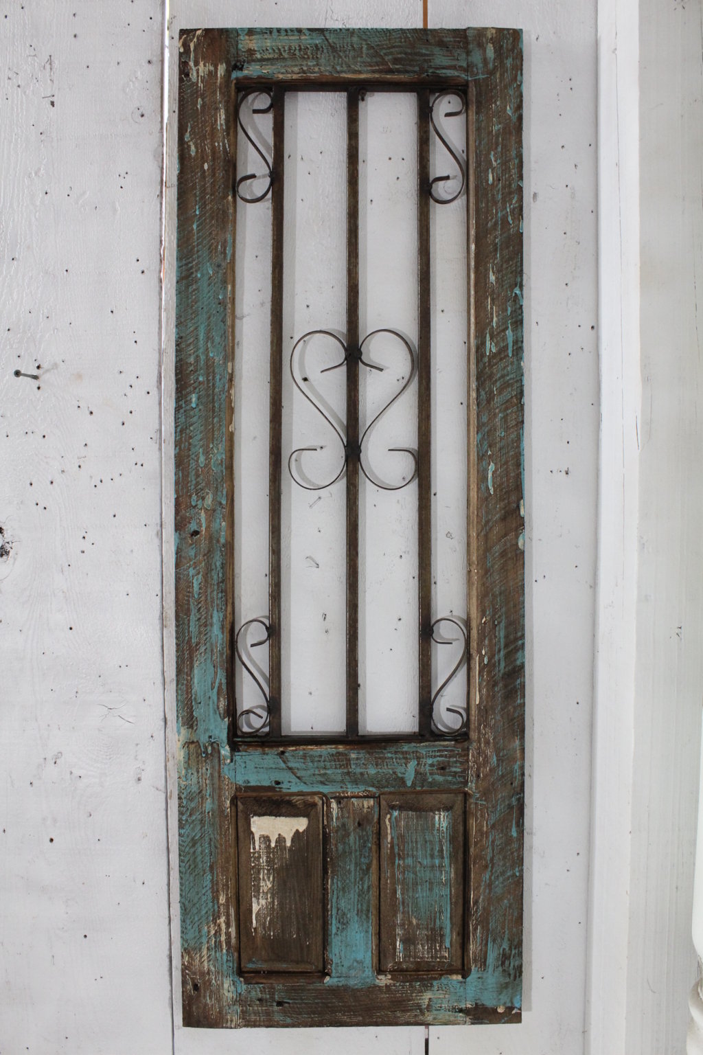 43" Wood and Iron Blue Shutter Decorative Wall Decor