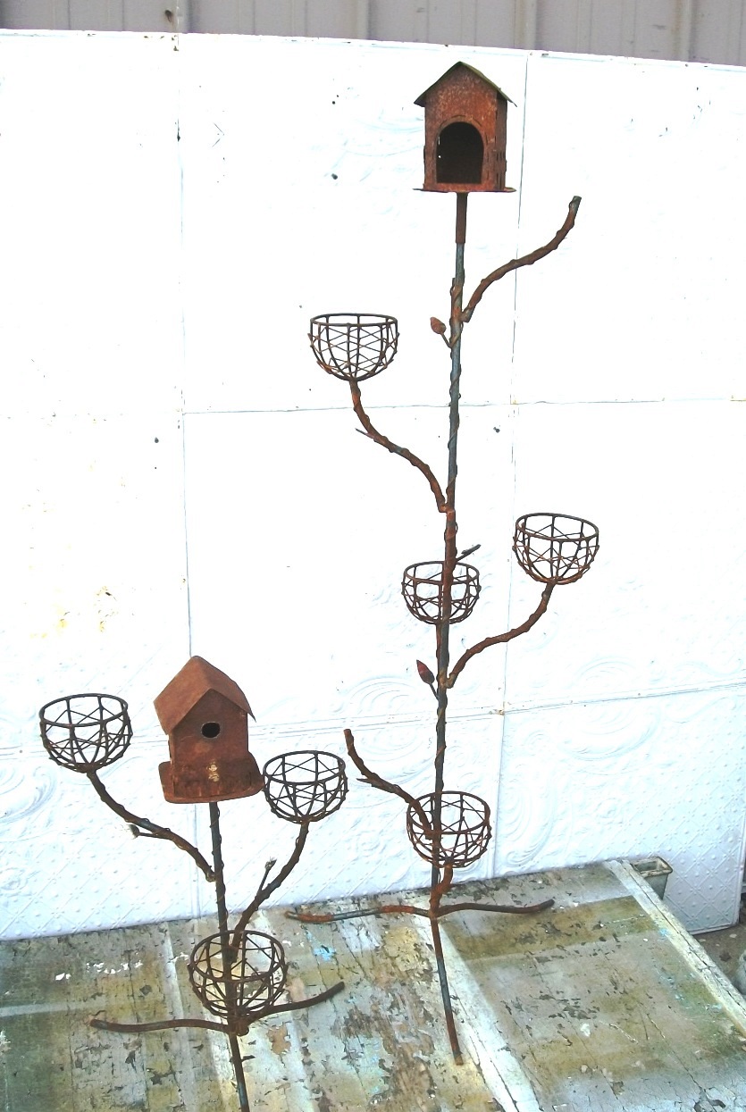 61" Wrought Iron Birdhouse Plant Stand Decorative Container