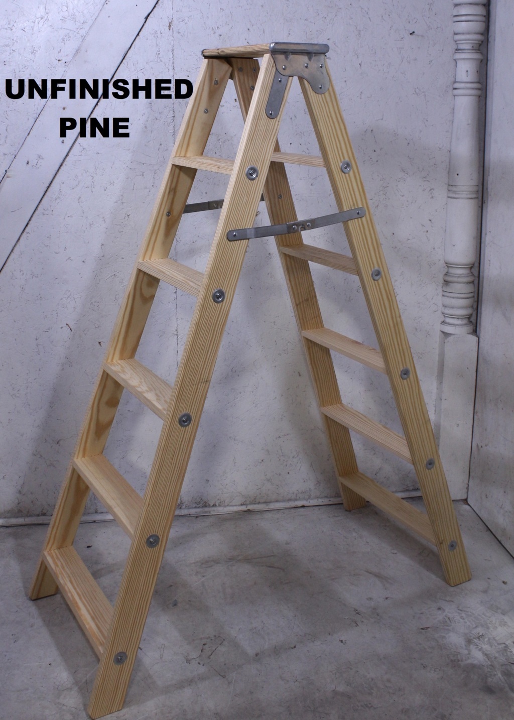 63" Stained Double Ladder Wood Shelf Rustic Christmas Villages