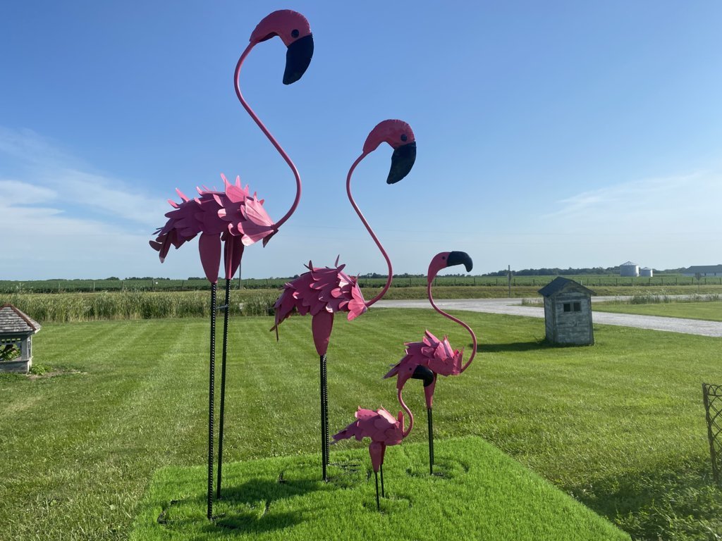 65" Metal Flamingo Yard Decor Recycled Sculpture