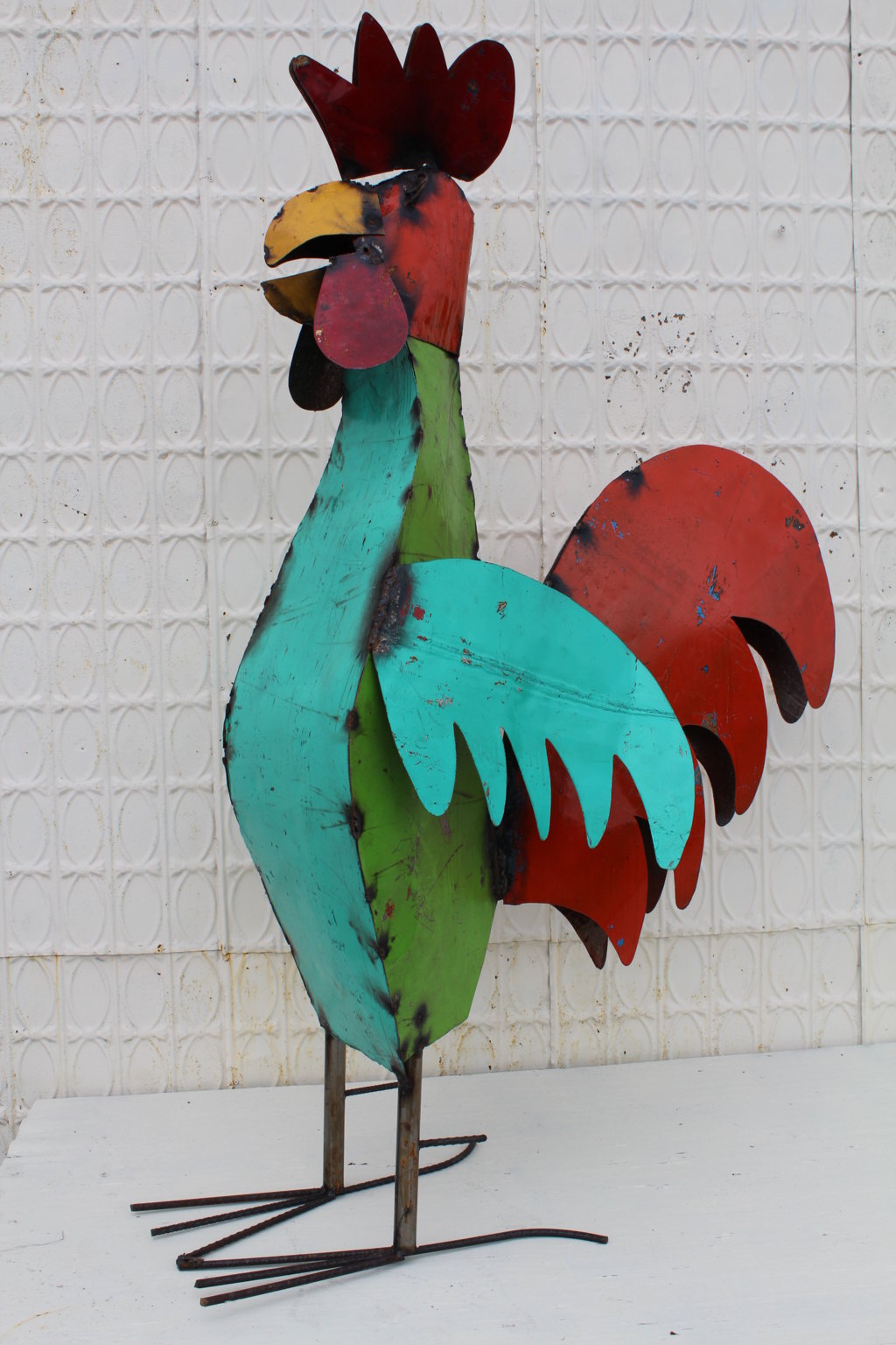 70" Recycled Metal Sculpture of Funky Chicken